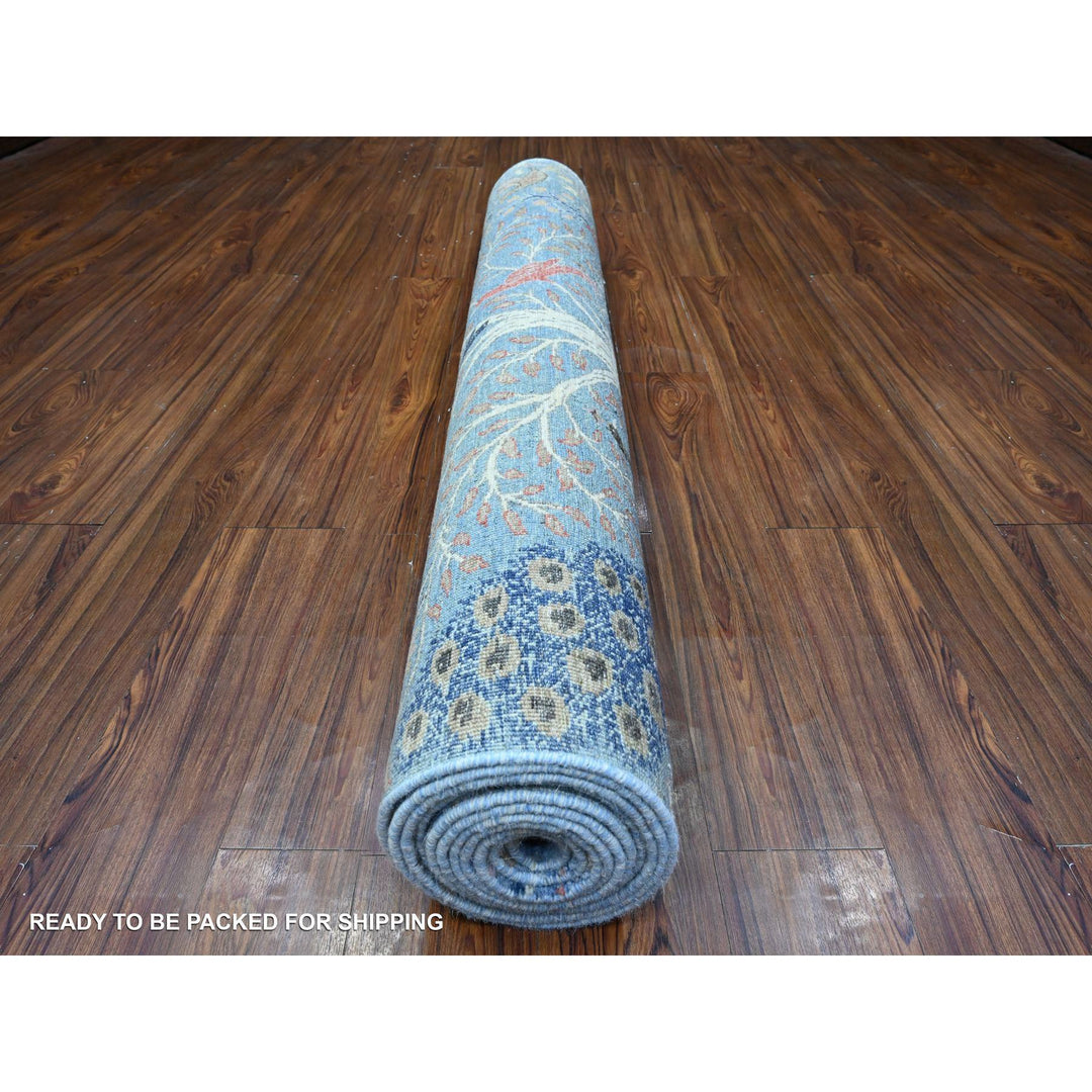 5'0" x 14'8" New Hand Knotted Blue Wool Runner Oriental Rug - MOA10289697