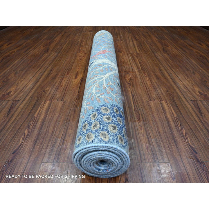 5'0" x 14'8" New Hand Knotted Blue Wool Runner Oriental Rug - MOA10289697