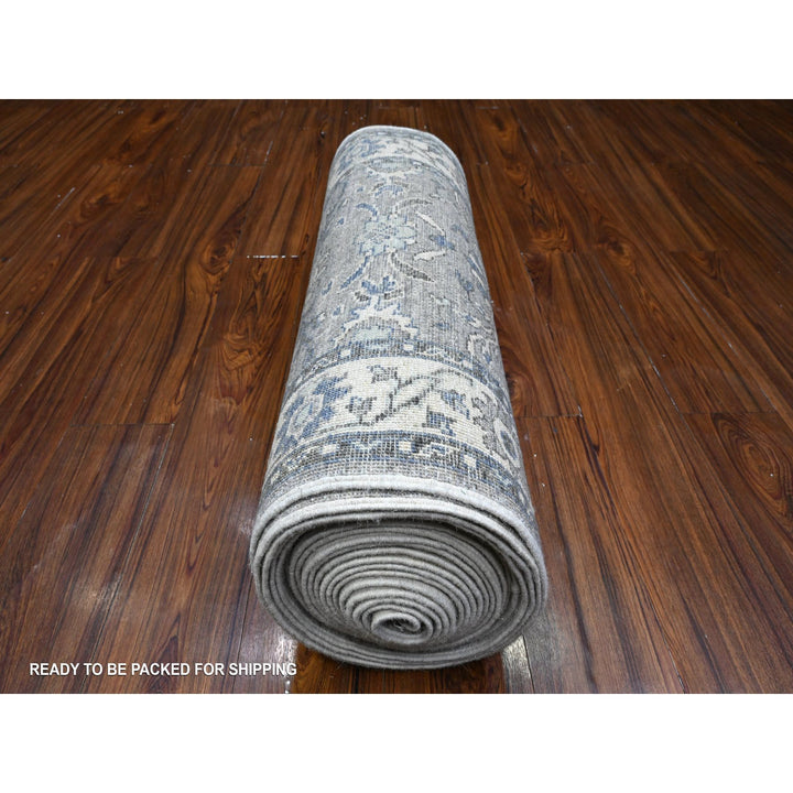 2'4" x 29'2" New Hand Knotted Grey Wool Runner Oriental Rug - MOA10289702