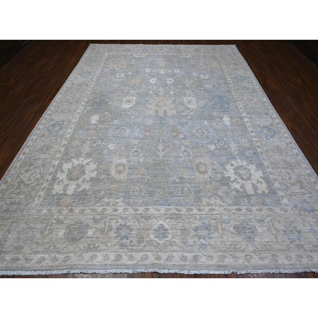 8'11" x 11'10" New Hand Knotted Grey Wool Rectangle Oriental Rug - MOA10289703