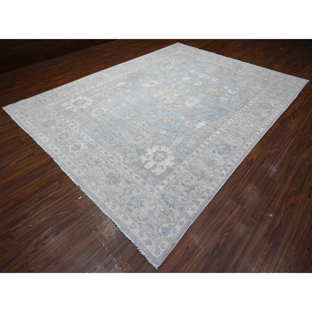 8'11" x 11'10" New Hand Knotted Grey Wool Rectangle Oriental Rug - MOA10289703