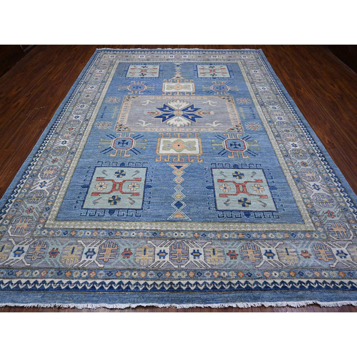 9'0" x 12'0" New Hand Knotted Blue Wool Rectangle Oriental Rug - MOA10289705