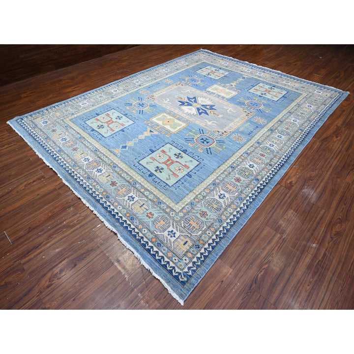 9'0" x 12'0" New Hand Knotted Blue Wool Rectangle Oriental Rug - MOA10289705