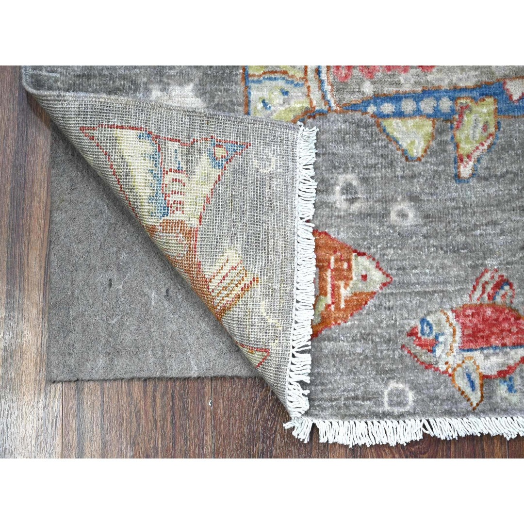 2'0" x 2'11" New Hand Knotted Grey Wool Rectangle Oriental Rug - MOA10289717