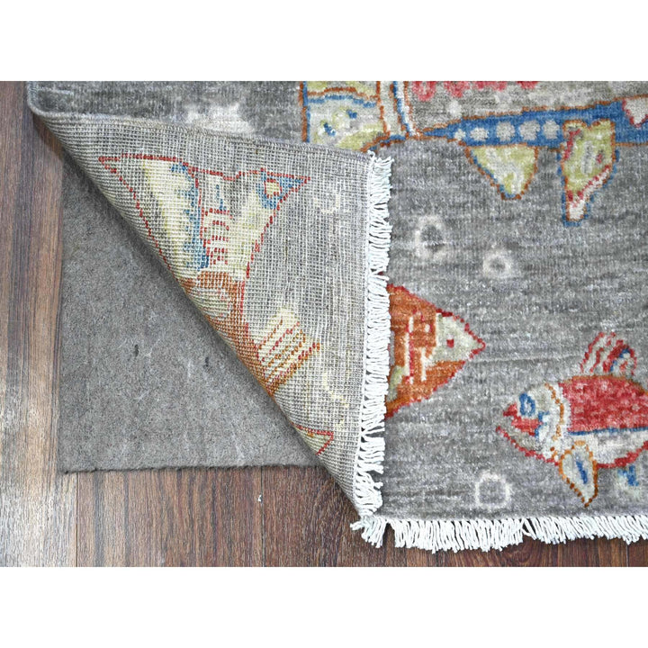 2'0" x 2'11" New Hand Knotted Grey Wool Rectangle Oriental Rug - MOA10289717