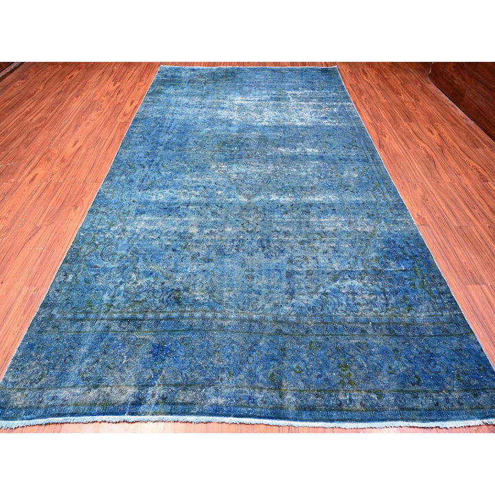 7'2" x 12'5" Vintage Hand Knotted Blue Wool Rectangle Oriental Rug - MOA10289725