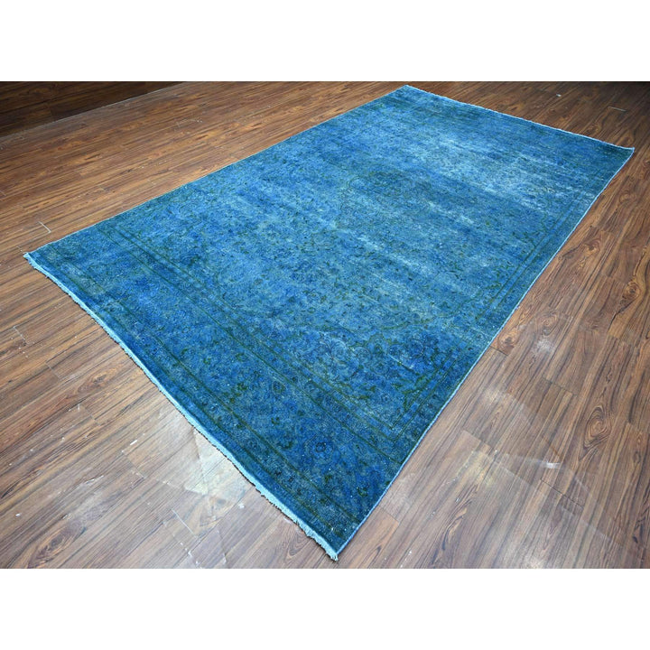 7'2" x 12'5" Vintage Hand Knotted Blue Wool Rectangle Oriental Rug - MOA10289725