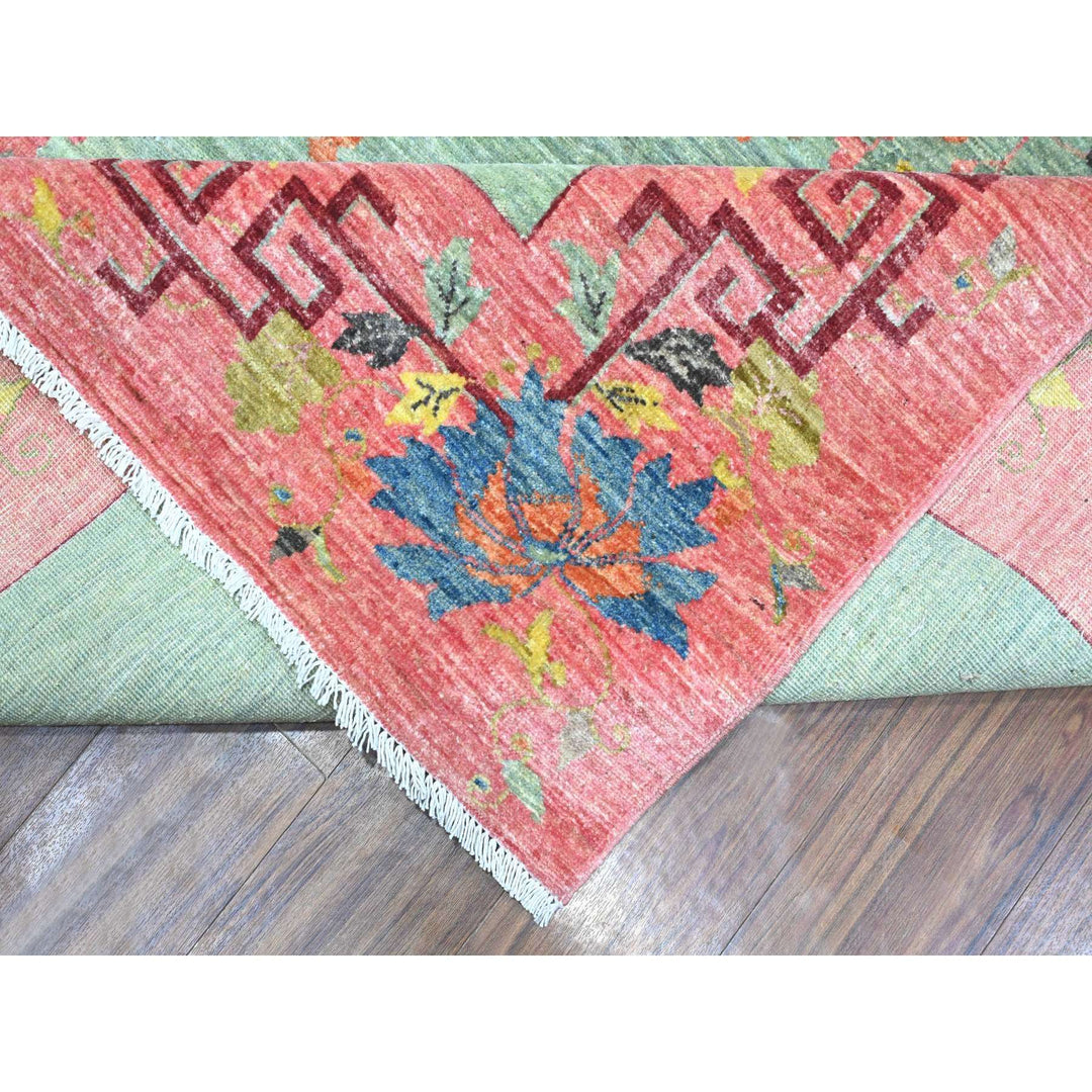 9'0" x 11'9" New Hand Knotted Green Wool Rectangle Oriental Rug - MOA10289735
