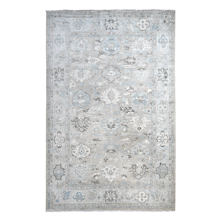 14'2" x 18'10" New Hand Knotted Grey Wool Rectangle Oriental Rug - MOA10289737