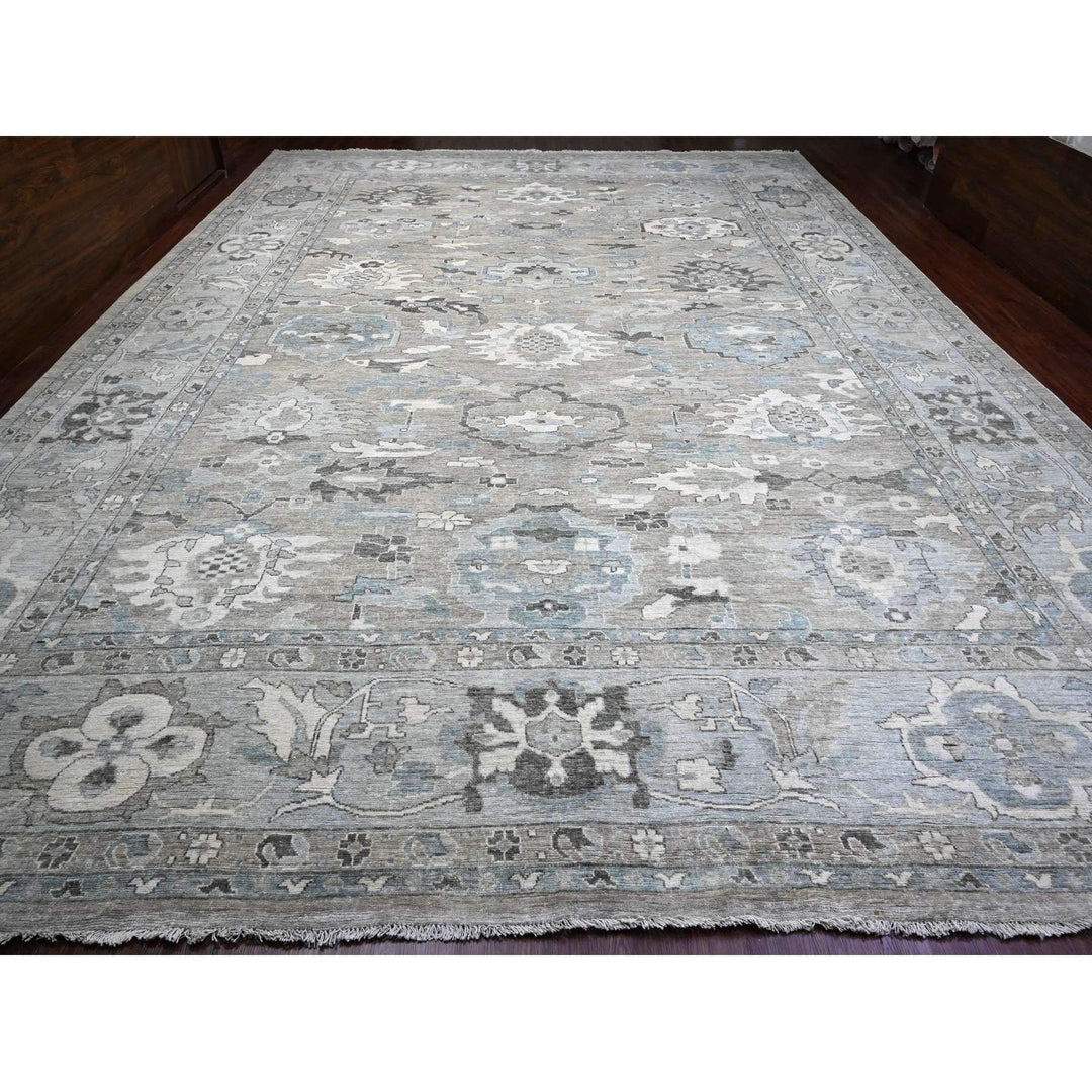 14'2" x 18'10" New Hand Knotted Grey Wool Rectangle Oriental Rug - MOA10289737