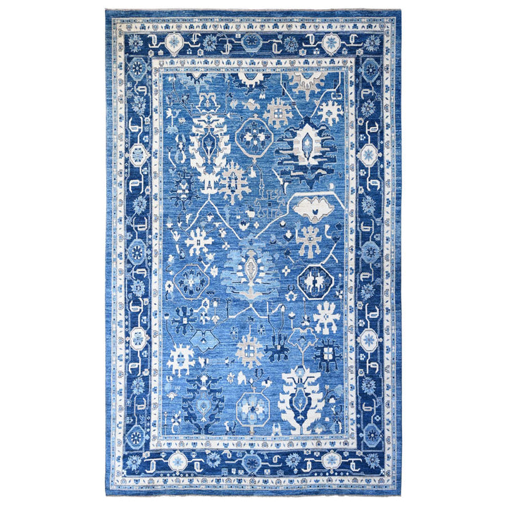 13'5" x 18'10" New Hand Knotted Blue Wool Rectangle Oriental Rug - MOA10289738
