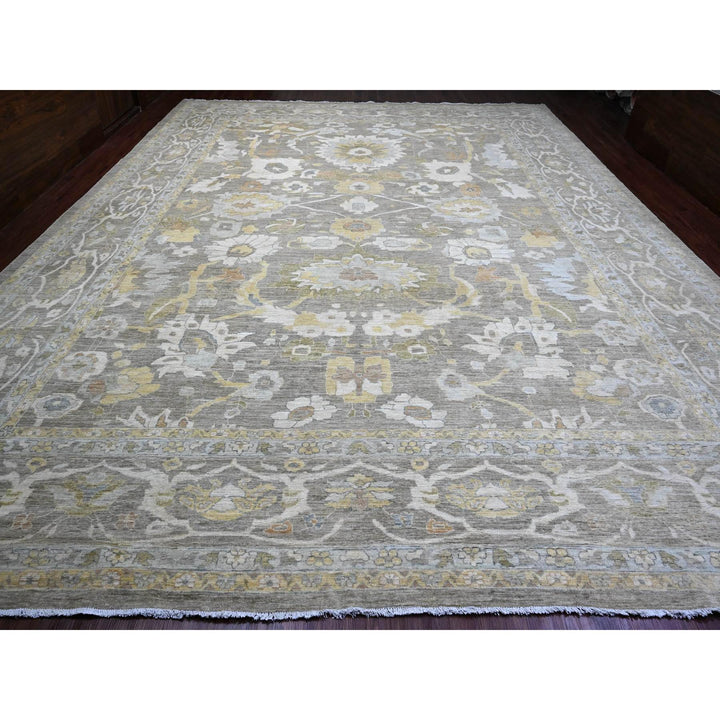 13'10" x 17'1" New Hand Knotted Grey Wool Rectangle Oriental Rug - MOA10289741