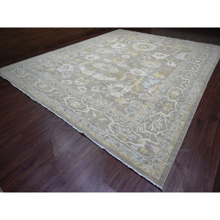 13'10" x 17'1" New Hand Knotted Grey Wool Rectangle Oriental Rug - MOA10289741