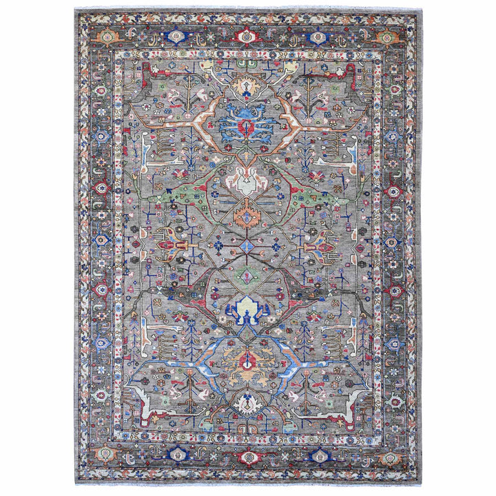 8'9" x 11'11" New Hand Knotted Grey Wool Rectangle Oriental Rug - MOA10289746