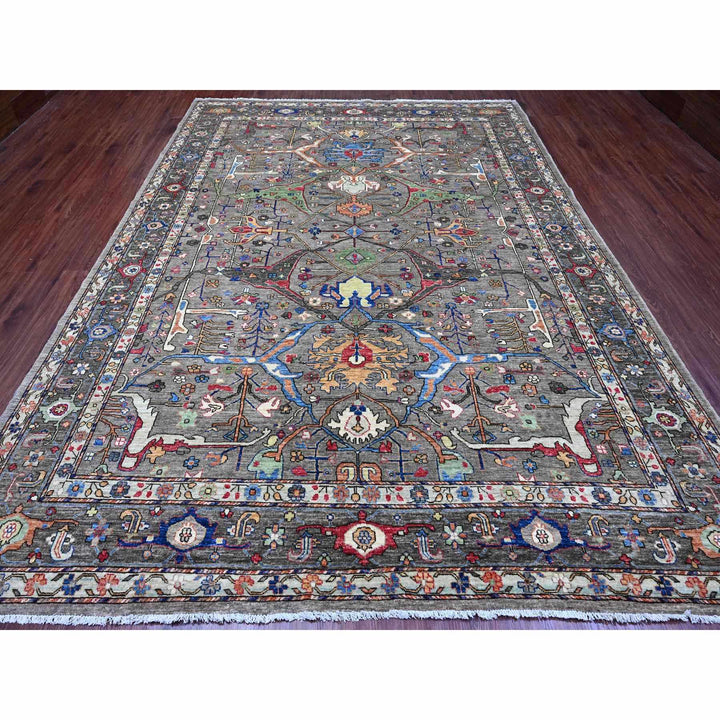 8'9" x 11'11" New Hand Knotted Grey Wool Rectangle Oriental Rug - MOA10289746
