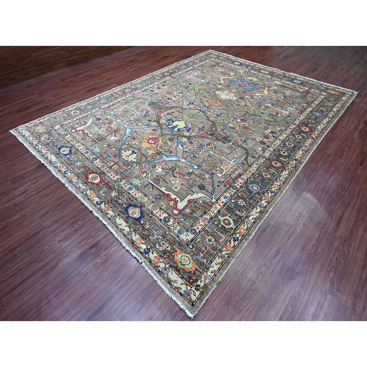 8'9" x 11'11" New Hand Knotted Grey Wool Rectangle Oriental Rug - MOA10289746