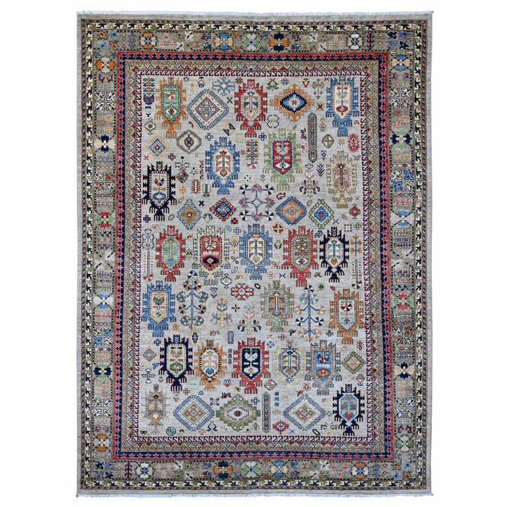 8'9" x 11'10" New Hand Knotted Grey Wool Rectangle Oriental Rug - MOA10289747