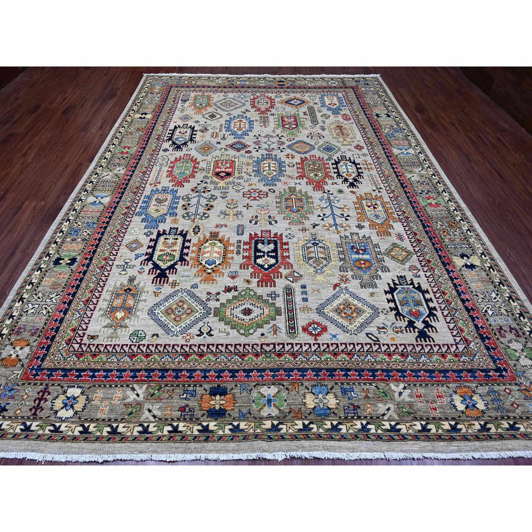 8'9" x 11'10" New Hand Knotted Grey Wool Rectangle Oriental Rug - MOA10289747
