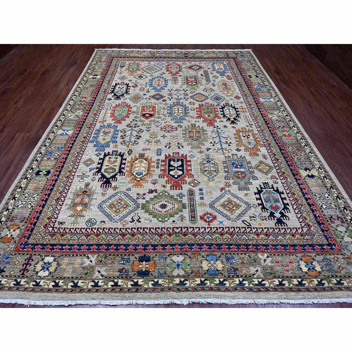 8'9" x 11'10" New Hand Knotted Grey Wool Rectangle Oriental Rug - MOA10289747