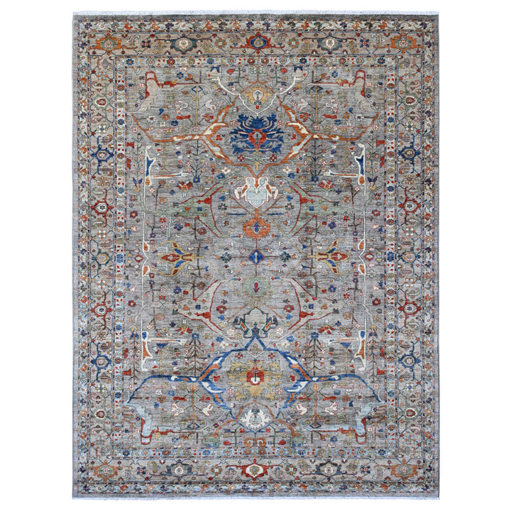 9'0" x 11'11" New Hand Knotted Grey Wool Rectangle Oriental Rug - MOA10289749