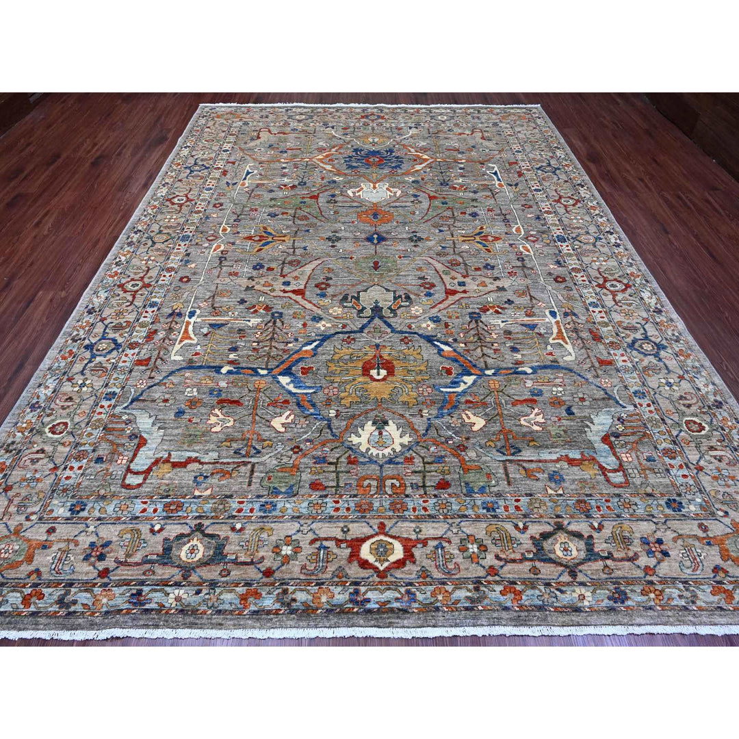 9'0" x 11'11" New Hand Knotted Grey Wool Rectangle Oriental Rug - MOA10289749