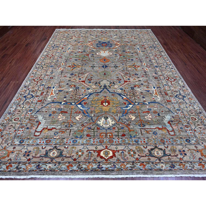 9'0" x 11'11" New Hand Knotted Grey Wool Rectangle Oriental Rug - MOA10289749
