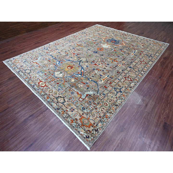 9'0" x 11'11" New Hand Knotted Grey Wool Rectangle Oriental Rug - MOA10289749