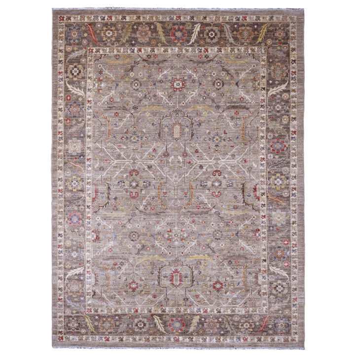 9'0" x 11'9" New Hand Knotted Grey Wool Rectangle Oriental Rug - MOA10289750