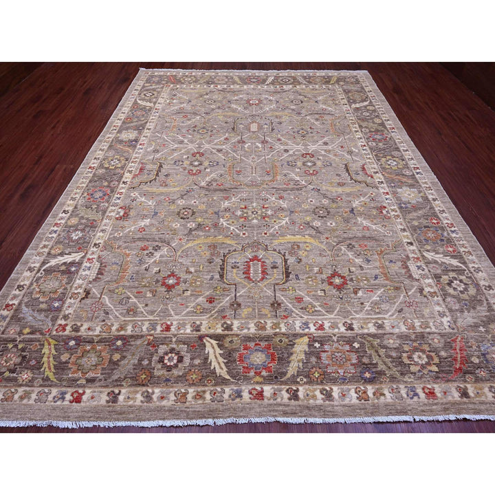 9'0" x 11'9" New Hand Knotted Grey Wool Rectangle Oriental Rug - MOA10289750