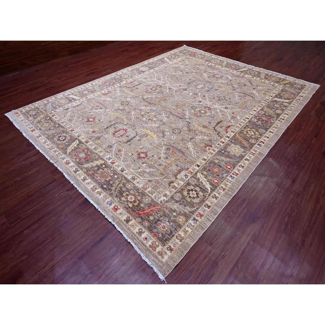 9'0" x 11'9" New Hand Knotted Grey Wool Rectangle Oriental Rug - MOA10289750