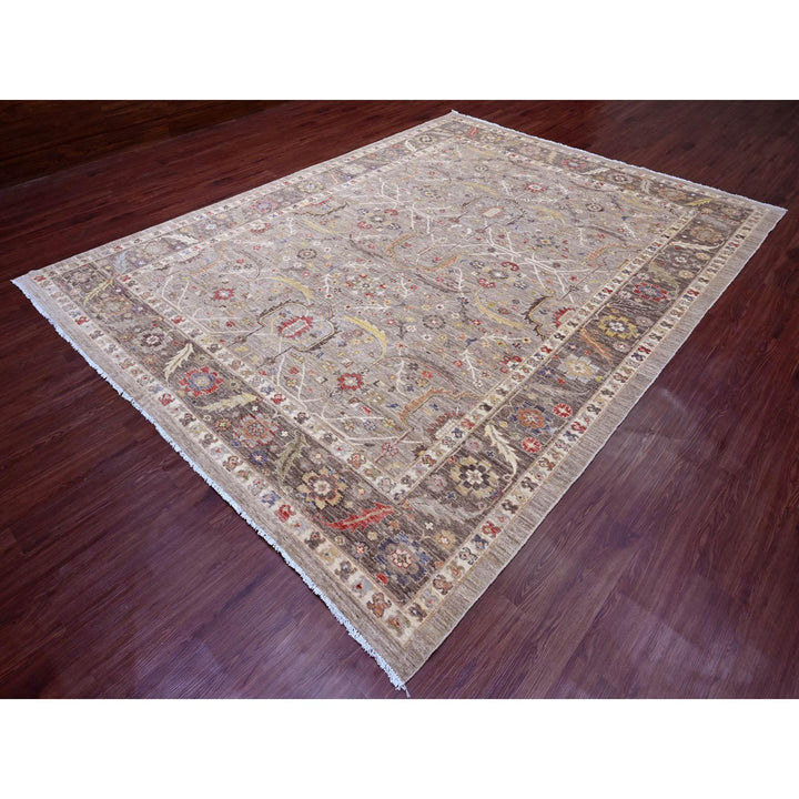 9'0" x 11'9" New Hand Knotted Grey Wool Rectangle Oriental Rug - MOA10289750