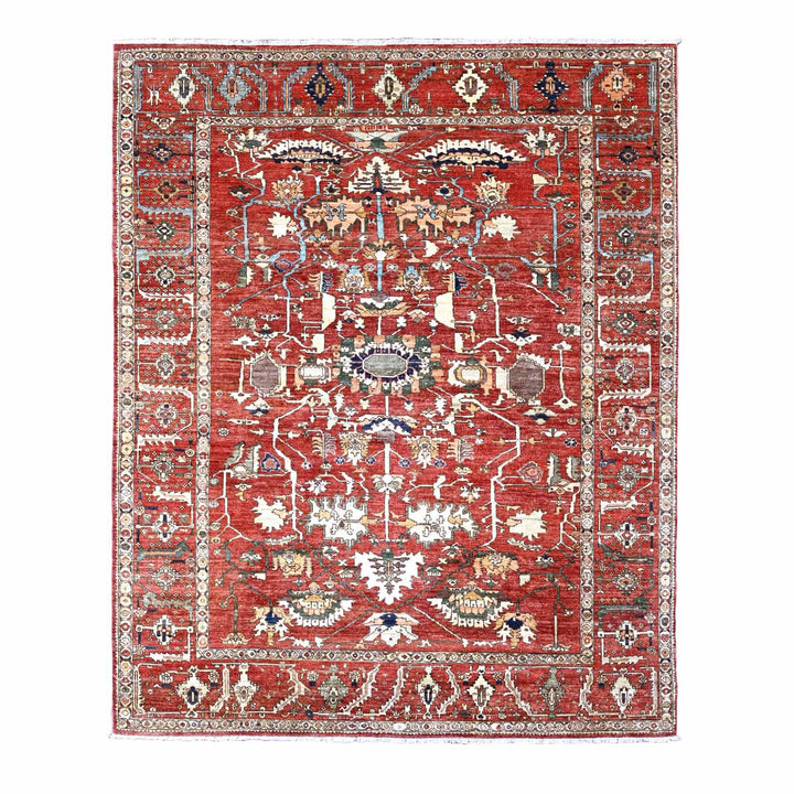 8'0" x 9'10" New Hand Knotted Red Wool Rectangle Oriental Rug - MOA10289751