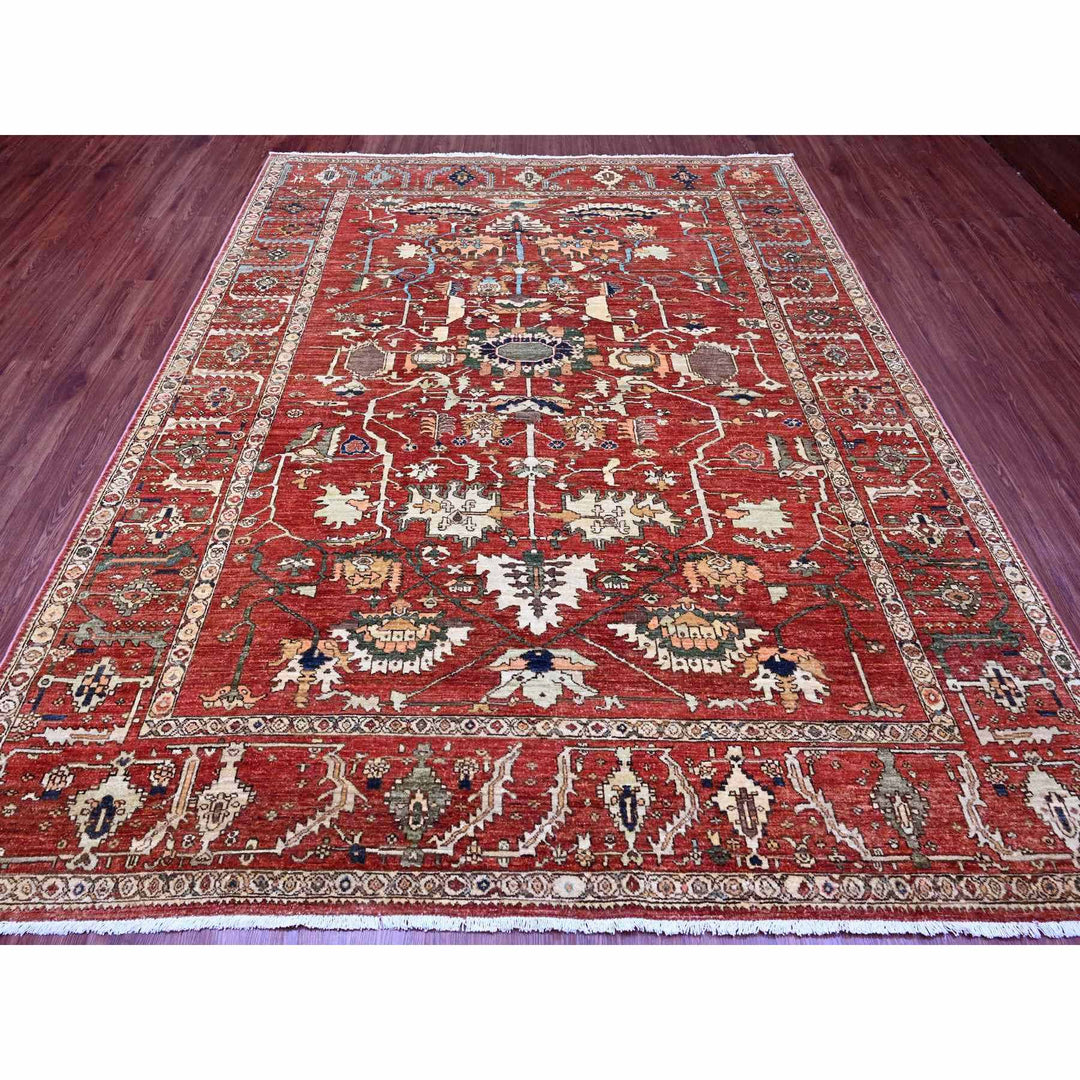 8'0" x 9'10" New Hand Knotted Red Wool Rectangle Oriental Rug - MOA10289751