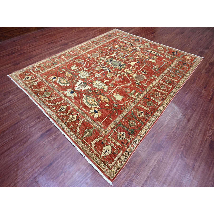 8'0" x 9'10" New Hand Knotted Red Wool Rectangle Oriental Rug - MOA10289751