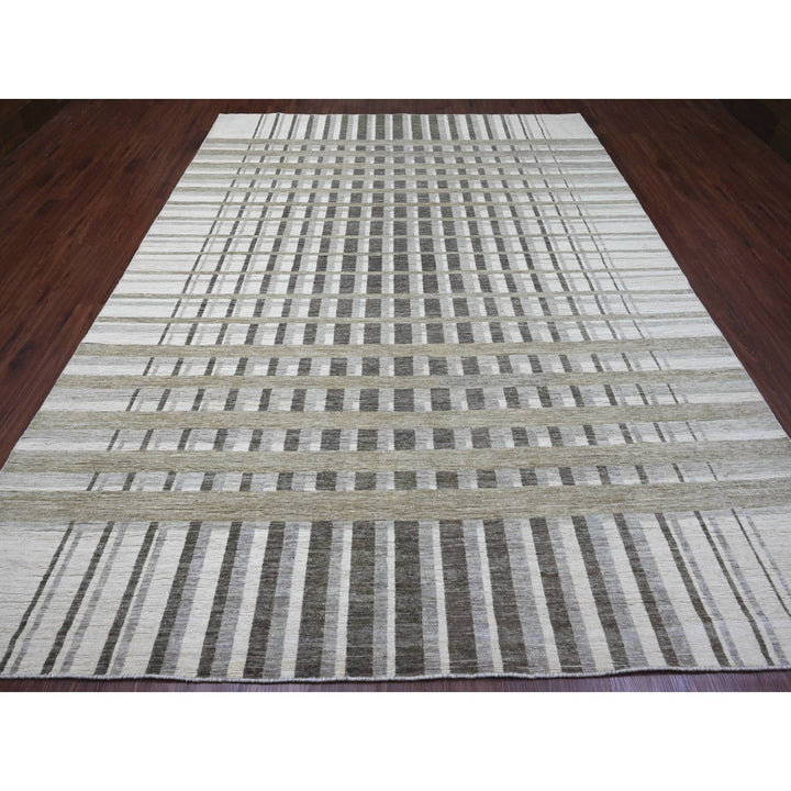 8'8" x 11'8" New Hand Knotted Brown Wool Rectangle Oriental Rug - MOA10289774