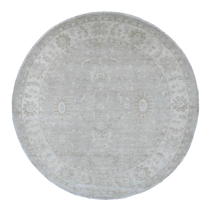 7'8" x 7'11" New Hand Knotted Grey Wool Round Oriental Rug - MOA10289795