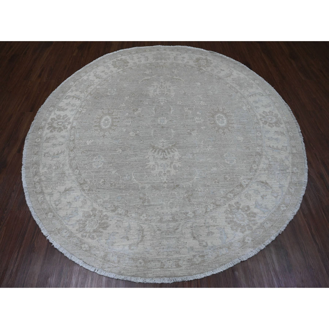 7'8" x 7'11" New Hand Knotted Grey Wool Round Oriental Rug - MOA10289795