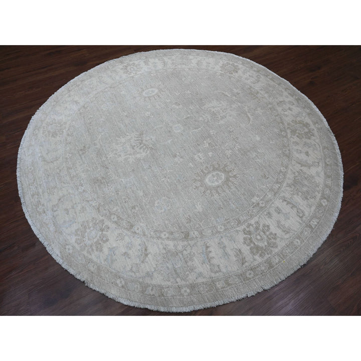 7'8" x 7'11" New Hand Knotted Grey Wool Round Oriental Rug - MOA10289795