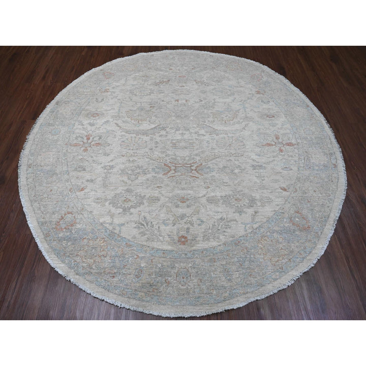 7'7" x 7'9" New Hand Knotted Ivory Wool Round Oriental Rug - MOA10289796