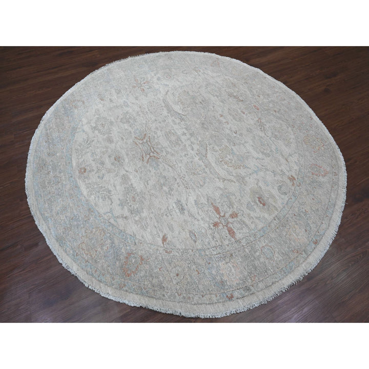7'7" x 7'9" New Hand Knotted Ivory Wool Round Oriental Rug - MOA10289796