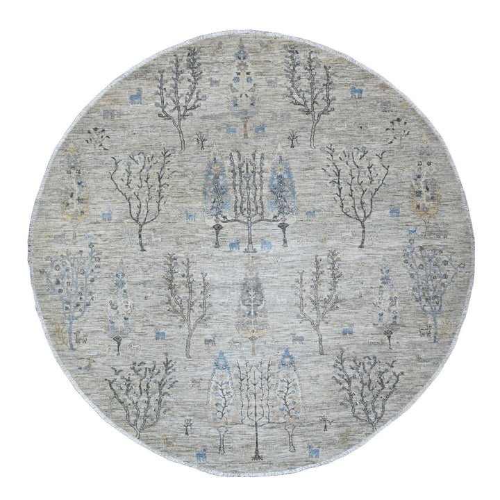 7'11" x 8'0" New Hand Knotted Grey Wool Round Oriental Rug - MOA10289797