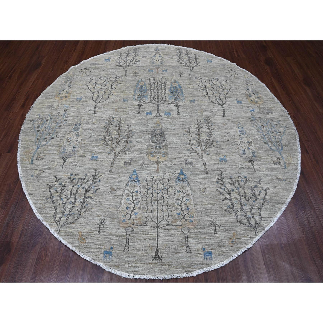 7'11" x 8'0" New Hand Knotted Grey Wool Round Oriental Rug - MOA10289797