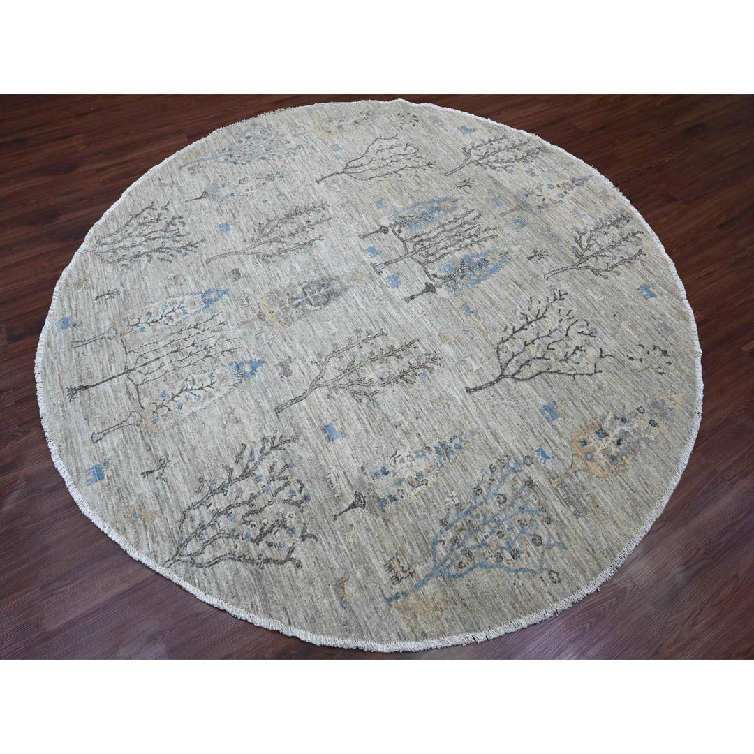 7'11" x 8'0" New Hand Knotted Grey Wool Round Oriental Rug - MOA10289797
