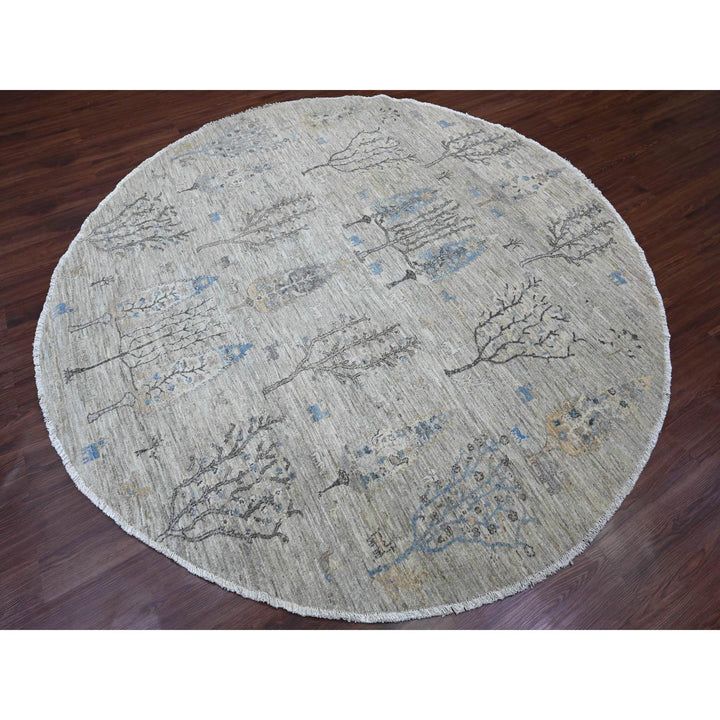 7'11" x 8'0" New Hand Knotted Grey Wool Round Oriental Rug - MOA10289797
