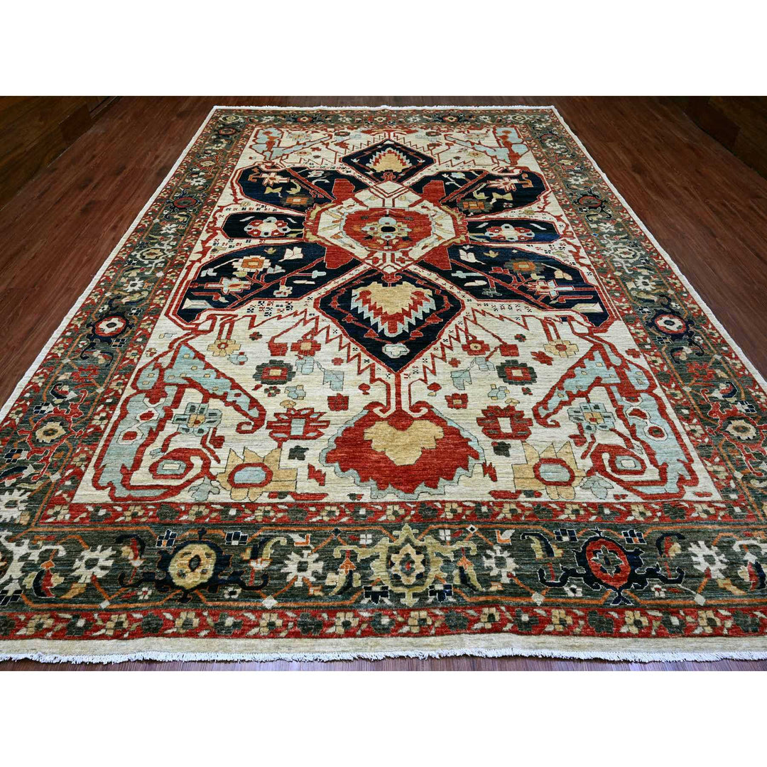 10'0" x 13'8" New Hand Knotted Ivory Wool Rectangle Oriental Rug - MOA10289799