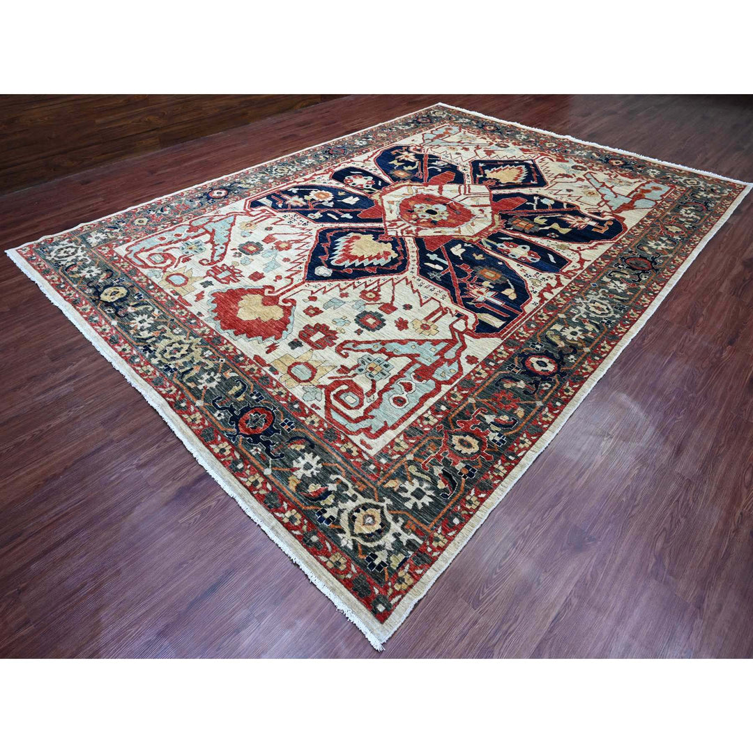 10'0" x 13'8" New Hand Knotted Ivory Wool Rectangle Oriental Rug - MOA10289799