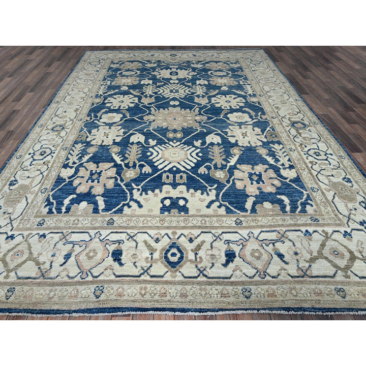8'11" x 11'11" New Hand Knotted Blue Wool Rectangle Oriental Rug - MOA102897