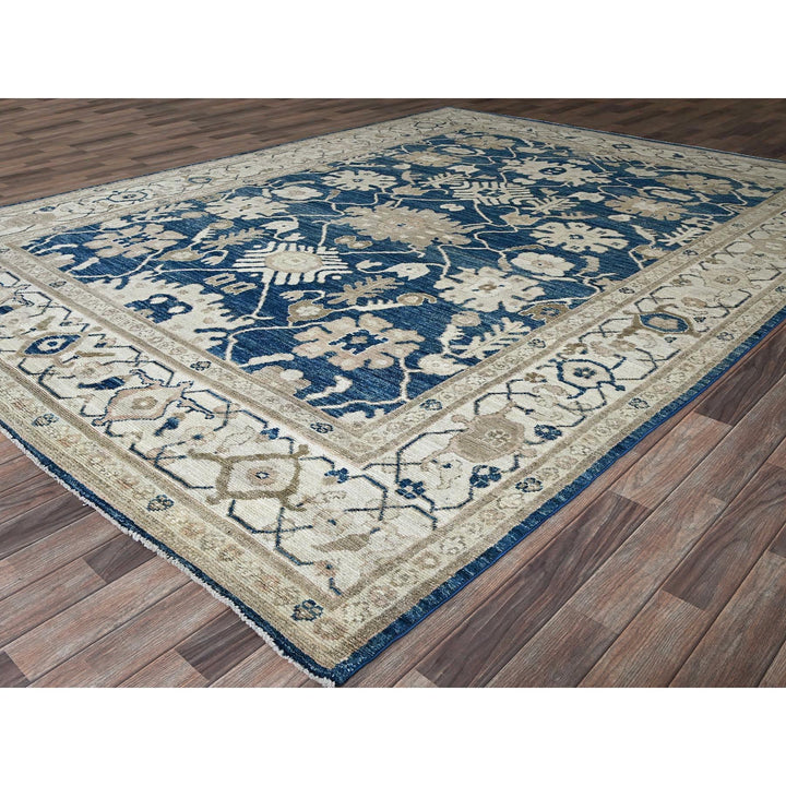 8'11" x 11'11" New Hand Knotted Blue Wool Rectangle Oriental Rug - MOA102897