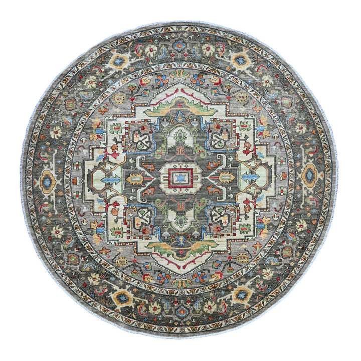 9'11" x 9'11" New Hand Knotted Grey Wool Round Oriental Rug - MOA10289800