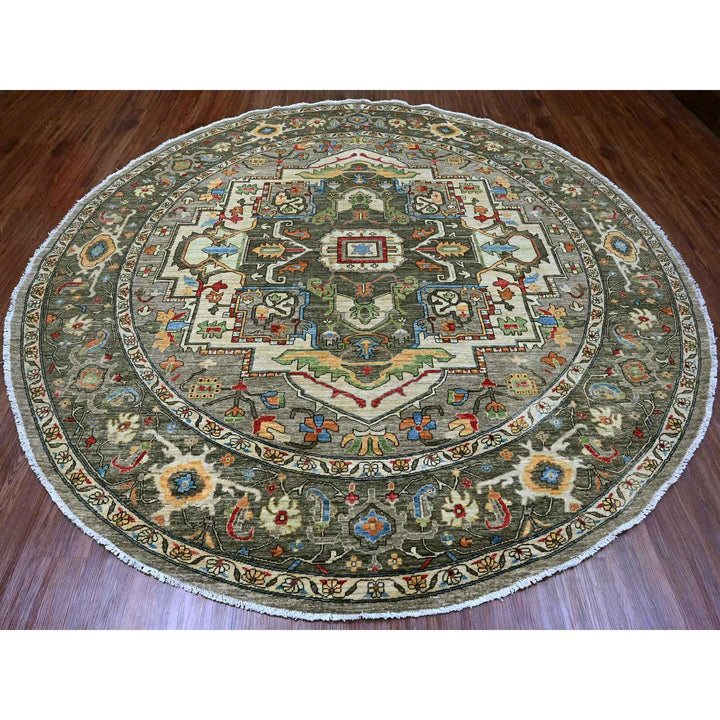 9'11" x 9'11" New Hand Knotted Grey Wool Round Oriental Rug - MOA10289800